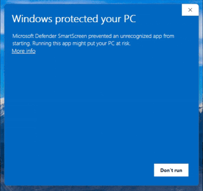 Windows SmartScreen bypass instruction